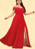 Caroline A-line Off the Shoulder Floor-Length Chiffon Bridesmaid Dress With Ruffle UKP0019511