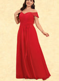 Caroline A-line Off the Shoulder Floor-Length Chiffon Bridesmaid Dress With Ruffle UKP0019511