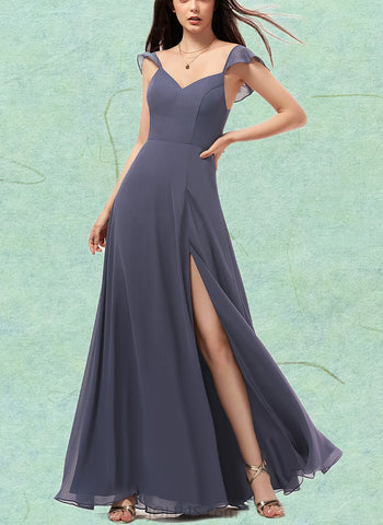 Serenity A-line V-Neck Floor-Length Chiffon Bridesmaid Dress UKP0019512