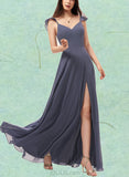 Serenity A-line V-Neck Floor-Length Chiffon Bridesmaid Dress UKP0019512