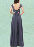 Serenity A-line V-Neck Floor-Length Chiffon Bridesmaid Dress UKP0019512