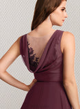 Breanna A-line V-Neck Floor-Length Chiffon Lace Bridesmaid Dress UKP0019513