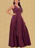 Anne A-line V-Neck Floor-Length Chiffon Bridesmaid Dress UKP0019514