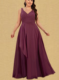 Anne A-line V-Neck Floor-Length Chiffon Bridesmaid Dress UKP0019514