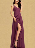 Anne A-line V-Neck Floor-Length Chiffon Bridesmaid Dress UKP0019514