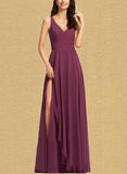 Anne A-line V-Neck Floor-Length Chiffon Bridesmaid Dress UKP0019514