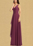 Anne A-line V-Neck Floor-Length Chiffon Bridesmaid Dress UKP0019514