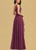 Anne A-line V-Neck Floor-Length Chiffon Bridesmaid Dress UKP0019514