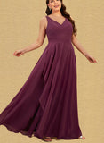 Anne A-line V-Neck Floor-Length Chiffon Bridesmaid Dress UKP0019514