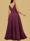 Anne A-line V-Neck Floor-Length Chiffon Bridesmaid Dress UKP0019514