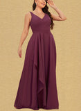 Anne A-line V-Neck Floor-Length Chiffon Bridesmaid Dress UKP0019514