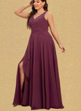 Anne A-line V-Neck Floor-Length Chiffon Bridesmaid Dress UKP0019514