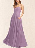 Phoenix A-line Scoop Floor-Length Chiffon Bridesmaid Dress UKP0019516