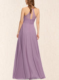 Phoenix A-line Scoop Floor-Length Chiffon Bridesmaid Dress UKP0019516