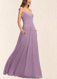 Phoenix A-line Scoop Floor-Length Chiffon Bridesmaid Dress UKP0019516