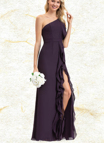 Jocelynn A-line One Shoulder Floor-Length Chiffon Bridesmaid Dress With Cascading Ruffles UKP0019517