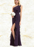 Jocelynn A-line One Shoulder Floor-Length Chiffon Bridesmaid Dress With Cascading Ruffles UKP0019517