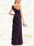 Jocelynn A-line One Shoulder Floor-Length Chiffon Bridesmaid Dress With Cascading Ruffles UKP0019517