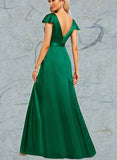 Paula A-line V-Neck Floor-Length Satin Bridesmaid Dress UKP0019520