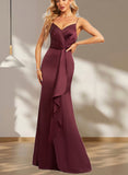 Riley Trumpet/Mermaid V-Neck Floor-Length Satin Bridesmaid Dress With Ruffle UKP0019521