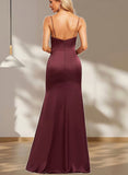 Riley Trumpet/Mermaid V-Neck Floor-Length Satin Bridesmaid Dress With Ruffle UKP0019521