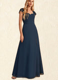 Myah A-line V-Neck Floor-Length Chiffon Lace Bridesmaid Dress UKP0019522