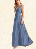 Valeria A-line V-Neck Floor-Length Chiffon Bridesmaid Dress UKP0019523