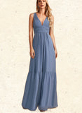 Valeria A-line V-Neck Floor-Length Chiffon Bridesmaid Dress UKP0019523