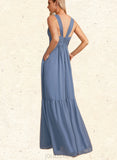 Valeria A-line V-Neck Floor-Length Chiffon Bridesmaid Dress UKP0019523