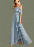 Harley A-line Off the Shoulder Floor-Length Chiffon Bridesmaid Dress With Ruffle UKP0019524