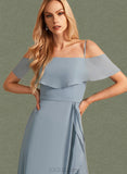 Harley A-line Off the Shoulder Floor-Length Chiffon Bridesmaid Dress With Ruffle UKP0019524