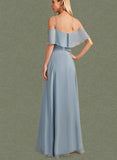 Harley A-line Off the Shoulder Floor-Length Chiffon Bridesmaid Dress With Ruffle UKP0019524