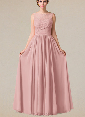 Brynlee Chiffon Lace A-Line Floor-length Bridesmaid Dress UKP0019525