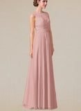 Brynlee Chiffon Lace A-Line Floor-length Bridesmaid Dress UKP0019525