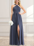 Braelyn A-line V-Neck Floor-Length Chiffon Bridesmaid Dress With Ruffle UKP0019527