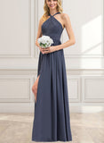 Braelyn A-line V-Neck Floor-Length Chiffon Bridesmaid Dress With Ruffle UKP0019527