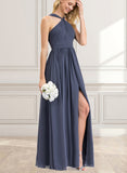 Braelyn A-line V-Neck Floor-Length Chiffon Bridesmaid Dress With Ruffle UKP0019527