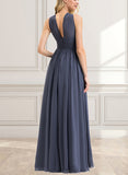 Braelyn A-line V-Neck Floor-Length Chiffon Bridesmaid Dress With Ruffle UKP0019527