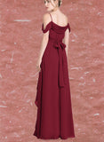 Winifred A-line V-Neck Floor-Length Chiffon Bridesmaid Dress With Bow Cascading Ruffles UKP0019528