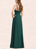 Sierra A-line V-Neck Floor-Length Chiffon Bridesmaid Dress With Bow Ruffle UKP0019533