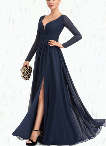 Sara A-line V-Neck Floor-Length Chiffon Bridesmaid Dress UKP0019538