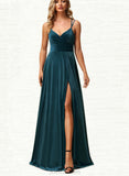 Jess A-line V-Neck Floor-Length Velvet Bridesmaid Dress UKP0019540