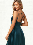 Jess A-line V-Neck Floor-Length Velvet Bridesmaid Dress UKP0019540