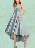 Grace A-line Scoop Asymmetrical Satin Bridesmaid Dress UKP0019542