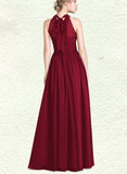 Roberta A-line Scoop Floor-Length Chiffon Bridesmaid Dress With Bow Ruffle UKP0019543