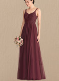 Michelle A-line V-Neck Floor-Length Lace Tulle Bridesmaid Dress UKP0019549