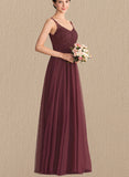 Michelle A-line V-Neck Floor-Length Lace Tulle Bridesmaid Dress UKP0019549