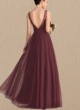 Michelle A-line V-Neck Floor-Length Lace Tulle Bridesmaid Dress UKP0019549