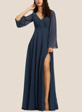 Jemima A-line V-Neck Floor-Length Chiffon Bridesmaid Dress UKP0019551