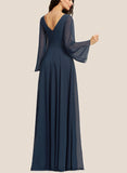 Jemima A-line V-Neck Floor-Length Chiffon Bridesmaid Dress UKP0019551